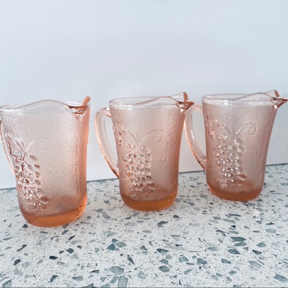All 3 Pink Depression Glass Small Pitcher Vintage - Picture 1 of 15
